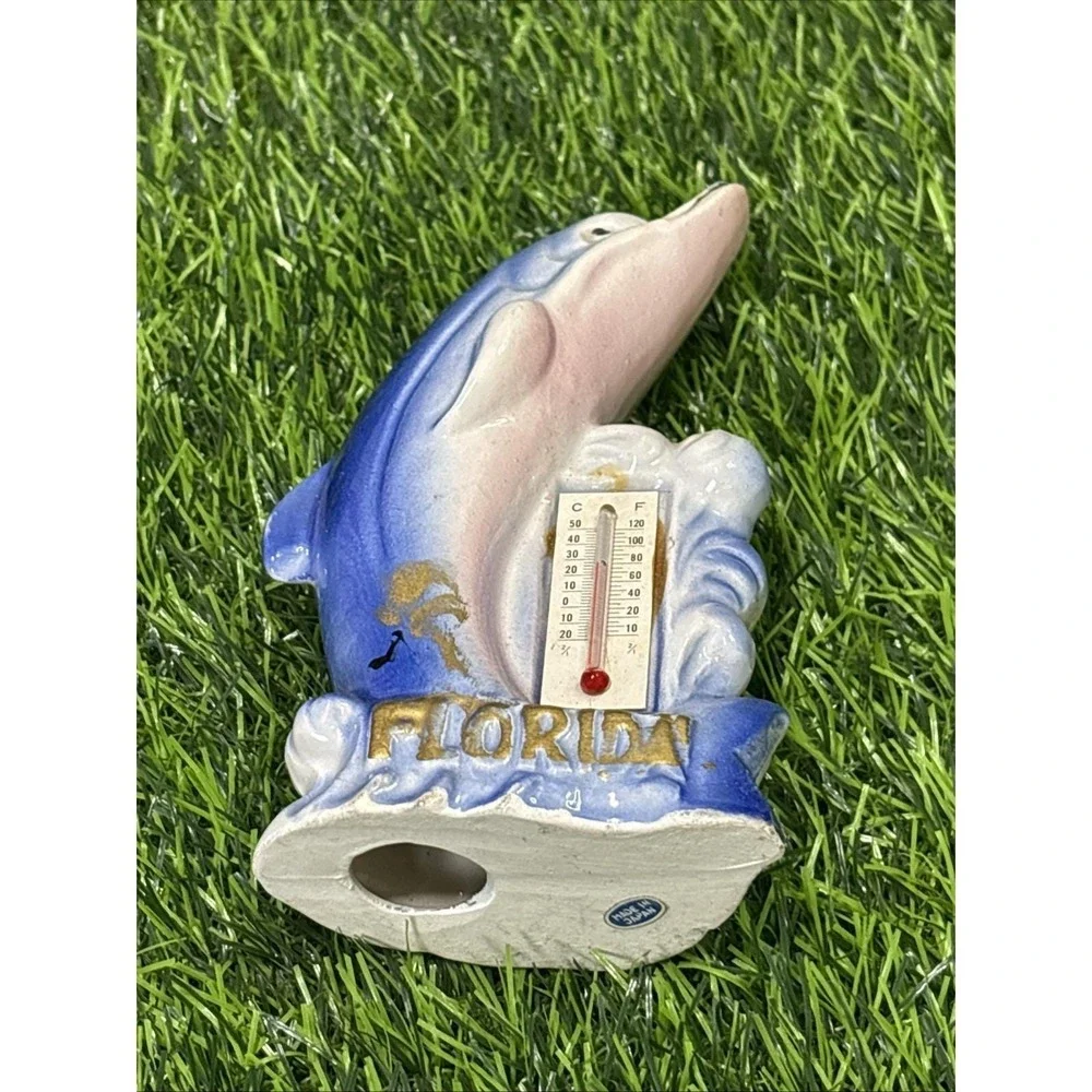 Vintage‎ Florida Dolphin Thermometer Ceramic Wall Decor Souvenir